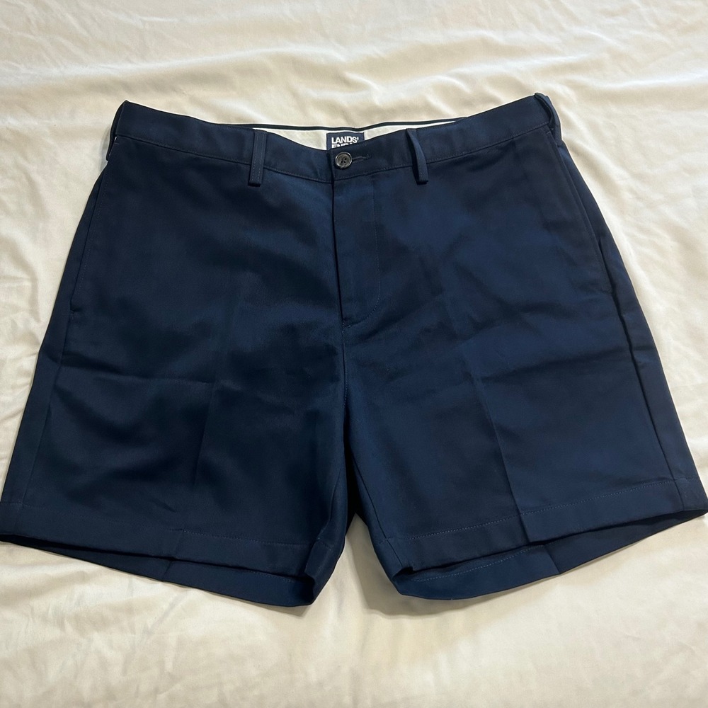 Lands End Mens 36 Navy Blue Traditional Fit Chino Shorts 100% Cotton Twill‎ 6in